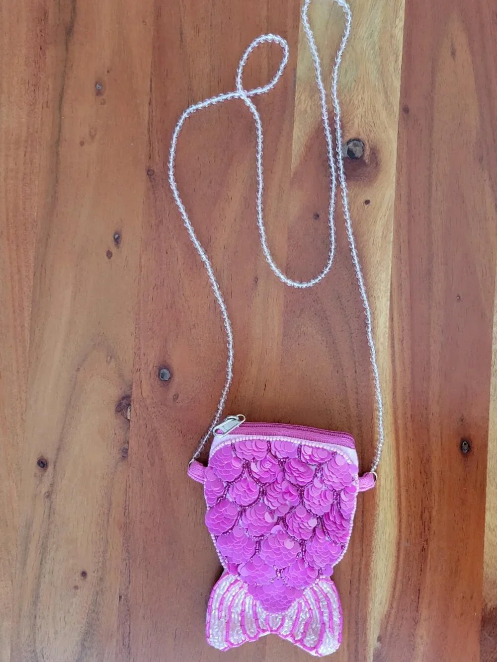 Mermaid Tale Purse Pink Sequin Embroidery Beads Strap Girls Mini Crossbody Bag